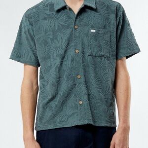 RVCA Textured Teal Button-Up Shirt